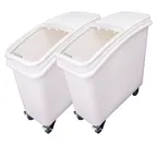 image of Omcan USA 80985 - 21 Gal White Food Plastic Mobile Bins with Cover, NSF, Casters, Scoops - 2/Set