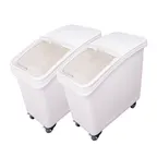 image of Omcan USA 80986 Ingredient Bin Set, 27‑Gallon White Plastic, Sliding Cover, 2‑Pack Scoops - 2/Set