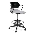 image of Forbes Industries ASP05A14H Acton Task Stool with Arms, Upholstered Seat, Plastic Back, Caster Base with Brake