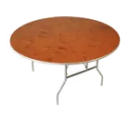 image of Forbes Industries HO60DI 60" Round Folding Table, 30"H, Plywood Top with Walnut Finish, Aluminum Edge