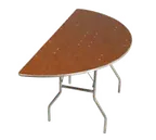 image of Forbes Industries HOSC48 48" Half-Round Folding Table, 1/2 Circle Plywood Top, Aluminum Edge, 30"H
