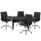 image of Flash Furniture BLN-6GCGRY2286-BK-GG 72" Oval Lake Table Set with 4 Mid-Back Black LeatherSoft Chairs, 250 lb Weight Capacity
