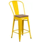 image of Flash Furniture CH-31320-24GB-YL-WD-GG Counter Height Yellow Bar Stool, 500 lb. Capacity, Metal Back, Textured Wood Seat