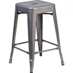 image of Flash Furniture XU-DG-TP0004-24-GG Backless Stacking Bar Stool, 500 lb, Galvanized Steel, Silver Finish