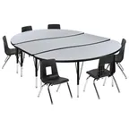 image of Flash Furniture XU-GRP-12CH-A3060CON-60-GY-T-P-GG Emmy Activity Table & Chair Set, Oval Laminate Top, 86x60, 6 Stack Chairs, Gray/Black
