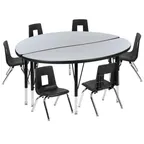 image of Flash Furniture XU-GRP-14CH-A48-HCIRC-GY-T-P-GG Emmy Activity Table & Chair Set, Round 48" Table, 6 Stack Chairs, Adjustable Height