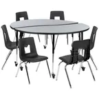 image of Flash Furniture XU-GRP-18CH-A60-HCIRC-GY-T-A-CAS-GG Emmy Activity Table & Chair Set, Round 60" Table, 6 Stack Chairs, Adjustable Height