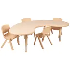 image of Flash Furniture YU-YCX-0043-2-MOON-TBL-NAT-E-GG Preschool Activity Table Set, Adjustable Height, Half Moon, 35"W x 65"D, Natural, 220 lb. Capacity, 4 Chairs