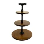 image of Steelite 6525T201 - 3‑Tier Round Buffet Stand, 20.75" W x 8" H, Chestnut Wood Top - 1/Case