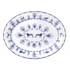 image of Steelite 82124AND0322 - Oval Bone China Tray, Sultans Garden Blue, 14.5" x 11" x 1.25", 1 Dozen