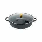 image of Steelite AP320011G 6‑Quart Black Casserole Dish with Gold‑Knob Glass Lid, 13" x 3" - 4/Case