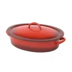 image of Steelite DW02145CWG8RD2 Oval Chafing Dish, 5qt 17.5"W x 11.6"D x 6.5"H, Red 18/10 Steel Lid Induct