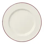 image of Steelite HL20863931 - 11.125" Round Rolled Edge China Plate, Maroon Line, Sold Per Dozen - 1 Dozen