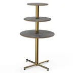 image of Steelite MGCPPR01GBXX - 3‑Tier Stand, 30" Dia x 55" H, Steel Base, Gold Trim, Slate Laminate Top
