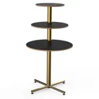 image of Steelite MGCPPR01MBXX - 3‑Tier Stand, 30" Dia x 55" H, Marble Top, Steel Base, Gold Finish