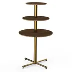 image of Steelite MGCPPR01WBXX - 3‑Tier Stand, 30" Dia x 55" H, Mango Wood Top, Bamboo Core, Gold Base