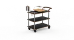 image of Steelite MGCRNX04MSXX 41.5x21x40.5 Nero Marquina Marble Serving Cart, Brushed Stainless Steel, Leather Handle