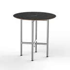 image of Steelite MGCCVR01MSXX Round Buffet Table, 30" dia., Nero Marquina Marble BHP Laminate Top, Brushed Stainless Steel Legs