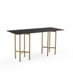 image of Steelite MGCCYG01MBXX 72" Rectangular Buffet Table, Nero Marquina Marble BHP Laminate Top, Brushed Brass Segments, 30"D x 36"H