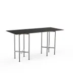 image of Steelite MGCCYG01MSXX 72" Rectangular Buffet Table, Nero Marquina Marble BHP Laminate Top, Brushed Stainless Steel
