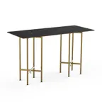 image of Steelite MGCCZG01MBXX 72" Rectangular Bar Height Table, Nero Marquina Marble BHP Laminate Top, Brushed Brass Segments, 42"H