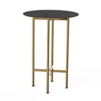 image of Steelite MGCCZR01MBXX 30" Round Bar Height Table, Nero Marquina Marble BHP Laminate Top, Brushed Brass Segments, 42"H