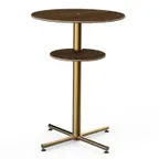 image of Steelite MGCPBR02WBXX 30" Round Pedestal Bar Height Table, 42.5"H, Bengali Mango Wood Top, Brushed Brass Segments