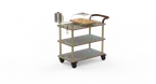 image of Steelite Serving Serving Cart, 41-1/2 H, Gray Finish, Leather Handle, Brushed Brass Accents