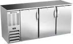 image of Beverage Air BBN72HC-S Bar Cooler, 72"W x 26"D x 34"H, 3 Solid Doors, Steel, LED, R290, 1/3 HP 115V