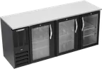 image of Beverage Air BBN78HC-G-B Back Bar Cooler, 78"W x 26"D x 34"H, 21.7 cu ft, 3 doors, LED, R290, 1/3 HP