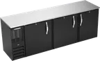 image of Beverage Air BBN94HC-B Back Bar, 94"×26‑3/8"×34", 27.2cuft, Black/Steel Side 3‑Door R290 1/3 HP 115V