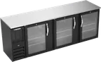image of Beverage Air BBN94HC-FG-B Back Bar, 94"×26-3/8"×34" 27 cu ft, 3 Glass Doors, Black R290, 1/3 HP 115V