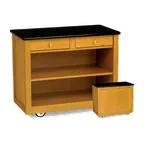 image of Forbes Industries 5566 Service Cart w/ 3-Sided Wood Veneer Cabinet, Avonite Top, (2) Drawers
