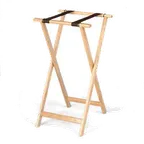 image of Forbes Industries 6860-MH Tray Stand – 31.5" High Solid Oak, Brown Poly Straps, Mahogany Finish, Brown Frame, Wood Stand