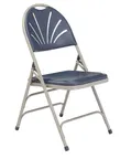 image of National Public Seating 1115 Fan Back Folding Chair with Dark Blue Plastic Seat & Back - (Pack of 4