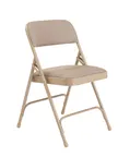 image of National Public Seating 2201 Steel Frame Folding Chair w/ Café Beige Fabric Back & Seat  (Pack of 4)