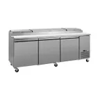 image of Hurakan HKN-PZ94R3D 94" Refrigerated Pizza Prep Table 3-Door, 12 X 1/3 Pans Capacity