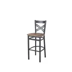 image of BFM Seating 2130BKPR-SB Akrin Criss Cross Back Barstool, Knotty Pine Relic Seat, Sand Black Steel Frame