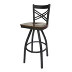 image of BFM Seating 2130S-SB ASH Akrin Swivel Barstool, Criss Cross Back, Autumn Ash Wood Seat, Sand Black Metal Frame