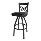image of BFM Seating 2130S-SB GR2 Akrin Swivel Barstool, Cross Back, Upholstered Seat, Metal Frame, Sand Black Finish