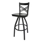image of BFM Seating 2130S-SB W Akrin Swivel Barstool, Cross Back, Wood Seat, Metal Frame, Sand Black Finish