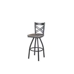 image of BFM Seating 2130SFHR-SB Akrin Swivel Barstool, Cross Back, Farm House Relic Seat, Footrest, Sand Black Finish