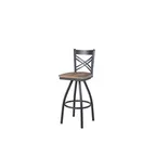 image of BFM Seating 2130SKPR-SB Akrin Swivel Barstool, Cross Back, Knotty Pine Seat, Steel Frame, Sand Black Finish