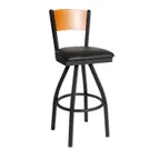 image of BFM Seating 2150S-SB GR1 Dale Swivel Barstool, Solid Wood Back, Upholstered Seat, Sand Black Metal Frame