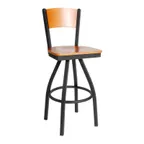 image of BFM Seating 2150S-SB W Dale Swivel Barstool, Wood Back & Seat, Metal Frame, Sand Black Finish, Footrest