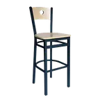 image of BFM Seating 2152B-SB W Darby Barstool with Wood Back and Seat, Sand Black Metal Frame, Footrest