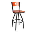 image of BFM Seating 2152S-SB W Darby Swivel Barstool, Wood Back, Wood Seat, Footrest, Sand Black Finish