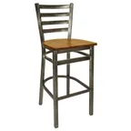 image of BFM Seating 2160B-CL ASH Lima Barstool, Ladder Back, Autumn Ash Wood Seat, Metal Frame, Footrest, Clear Coat Finish