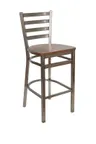 image of BFM Seating 2160BVWR-CL Lima Barstool, Ladder Back, Vintage Walnut Relic Seat, Footrest, Steel Frame