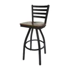 image of BFM Seating 2160S-SB ASH Lima Swivel Barstool, Ladder Back, Autumn Ash Wood Seat, Metal Frame, Sand Black Finish